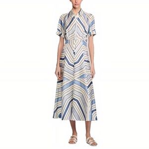 Sandro Louise Bourgeois Silk Midi Dress Blue White NWT Size 8
